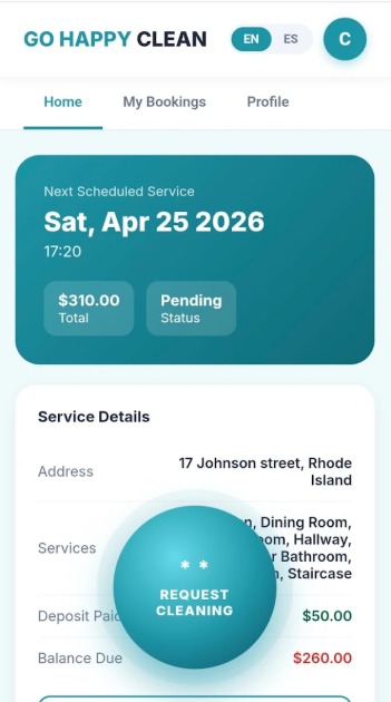 Go Happy Clean App - Dashboard